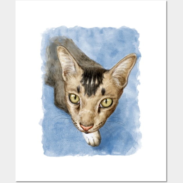 Cute adorable cat portrait watercolor painting Wall Art by Nalidsa